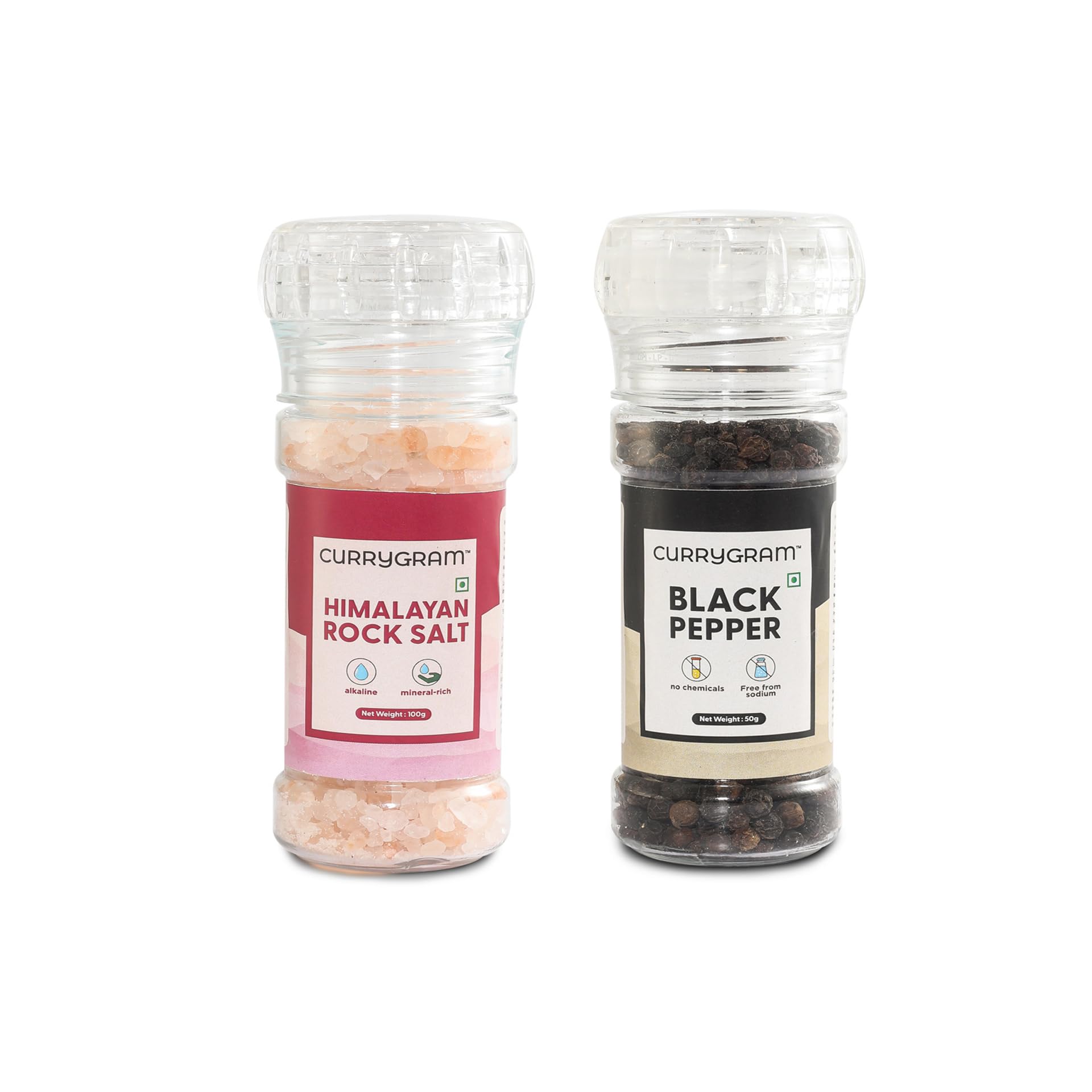 Currygram Himalayan Rock Salt and Black Pepper Grinder Combo | Combo of 100g Himalayan Rock Salt and 50g Black Pepper | Unprocessed | Pure & Natural | Sendha Namak, Kali Mirch (B0D4MCDC3M) Amazon Price History, Amazon Price Tracker