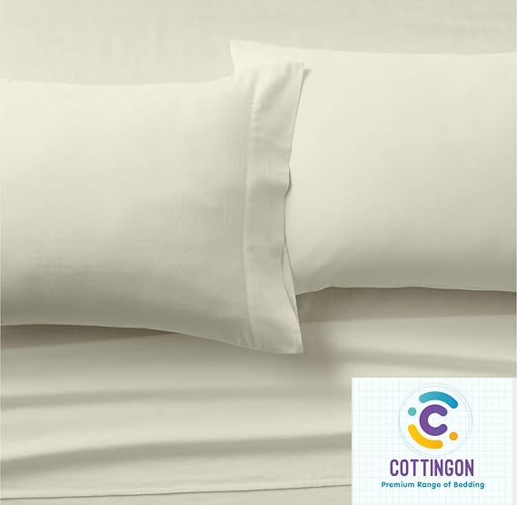 Cottingon Twin XL Dorm Bed Sheets 4 Piece Set for College Rooms, Luxury Soft Microfiber Sheets fits 6 to 10 Inches Deep Pocket Mattress, Extra Long Dorm Bedding, 39 x 80, Ivory