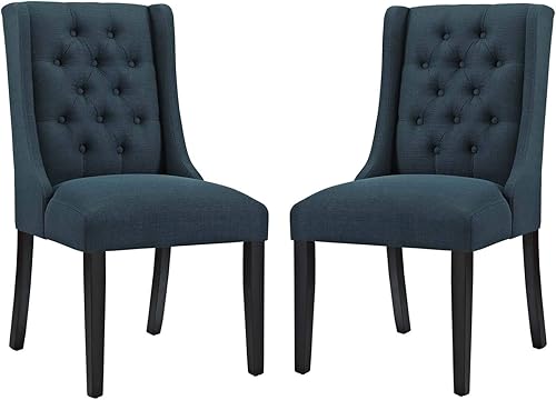 Modway Baronet - Sillas Parsons de tela tapizada moderna con capitoné, dos sillas de cocina y comedor en color azul