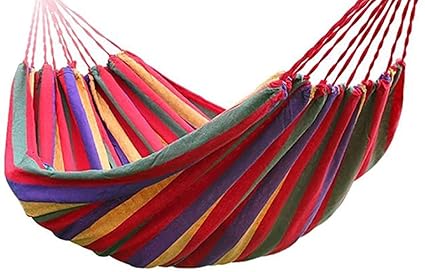 Delavala Cotton Striped Foldable Hammock Camping Hammock Portable Beach Swing Bed Tree Hanging Outdoor Indoor Bed Hammock Hanging Bed (RED - Simple)