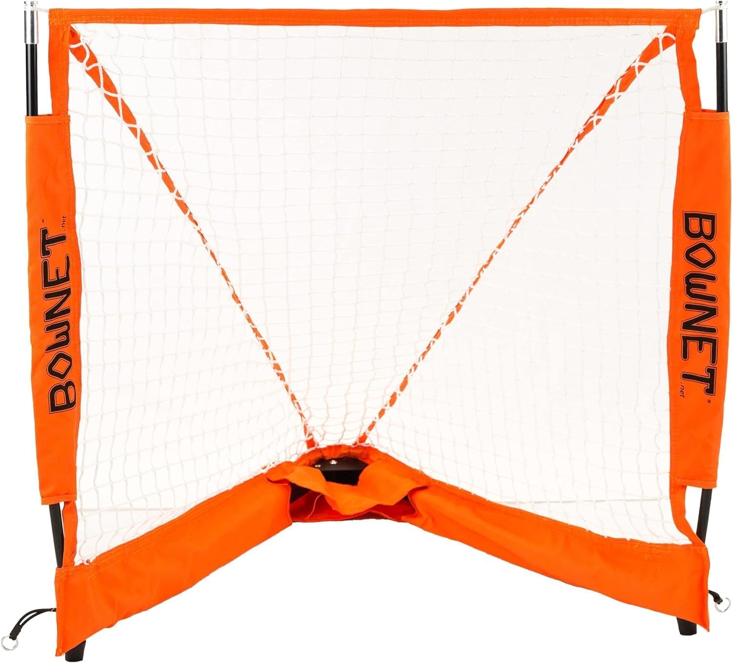 Bownet 4' Box Lacrosse Net, White – Portable Folding Lacrosse Goal with Steel Frame, Bow Poles, UV Treated Netting, Energy Absorption System, and Carry Bag for Indoor and Outdoor Practice