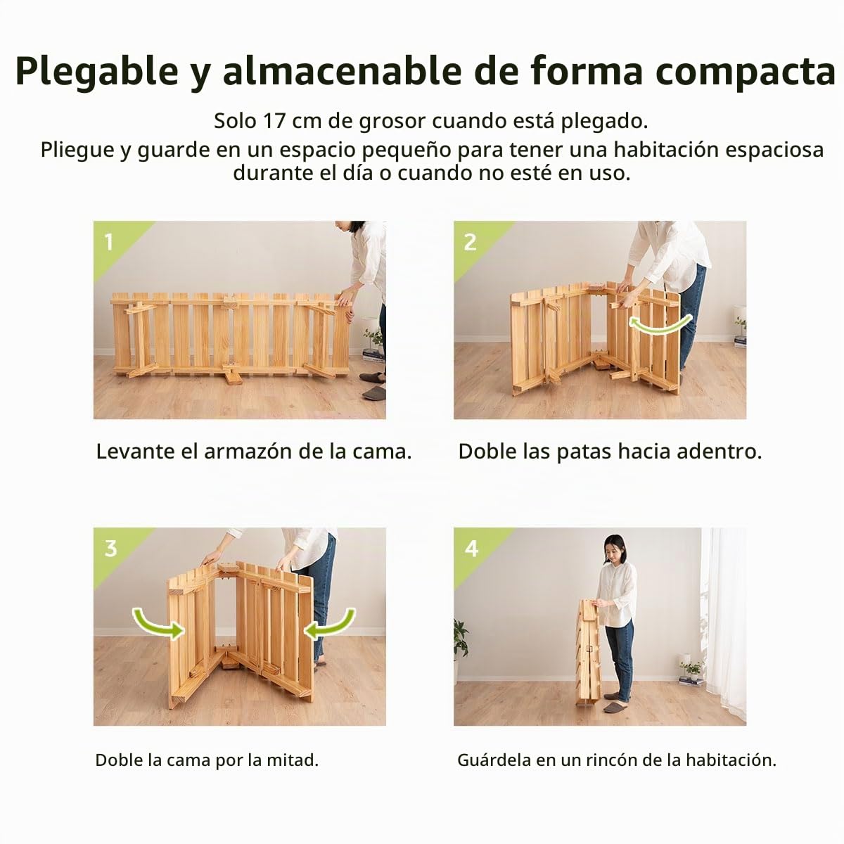 EMOOR Cama Estructura Plegable OSMOS 65 x 180 cm Madera Maciza de Pino (Earth-Natural), Fácil Montar Ahorra Espacio Guardable Tatami
