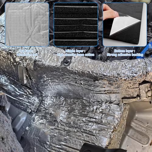GAOUTO 12 Stück Alubutyl Platten Dämmmatte, 400 * 250 * 5mm Dämmmatte Selbstklebend, Isolierung Feuerfest Wasserdicht Antidröhnmatte, Anti Dröhn Dämmmatte selbstklebend Auto Dämmung, KFZ Lärmschutz