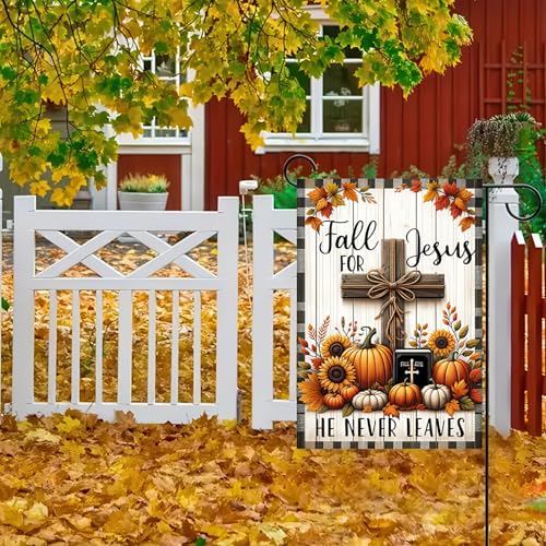 Image of Fall Garden Flag Double Sided 12x18 Flag Jesus Cross Fall Religious Pumpkin Garden Flag Patio Lawn Sunflower Exterior Decor Jesus Autumn Yard Lawn Flag