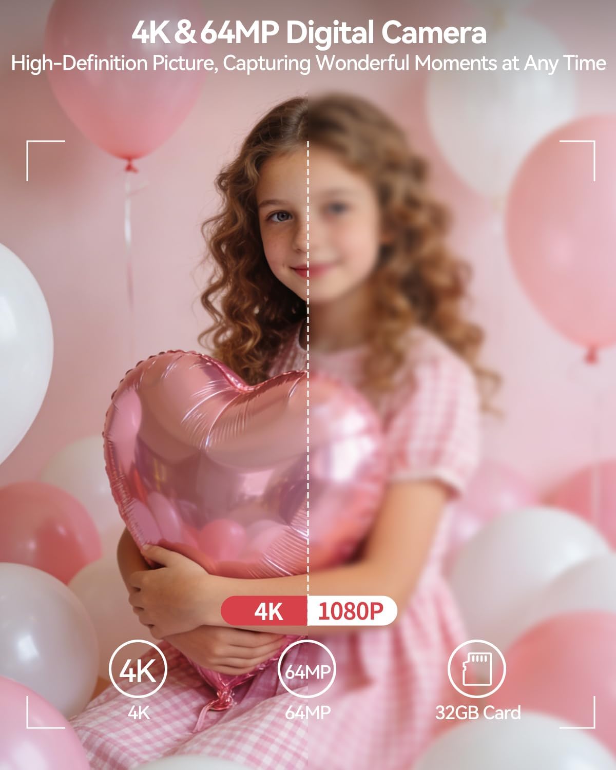 Digital Camera,4K 64MP Autofocus Vlogging Camera with Dual Lens,18X Zoom/WiFi/32GB Card/,Point and Shoot Cameras for Boys Girls Gifts (XJ700-White)