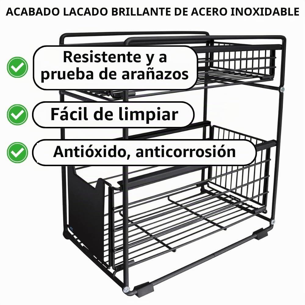 S.I.C Organizador Debajo del Fregadero,con cestas deslizantes extraíbles,para de armarios, encimeras, escritorios, para casa, Oficina, baño, Cocina, Habitaciones (Negro)
