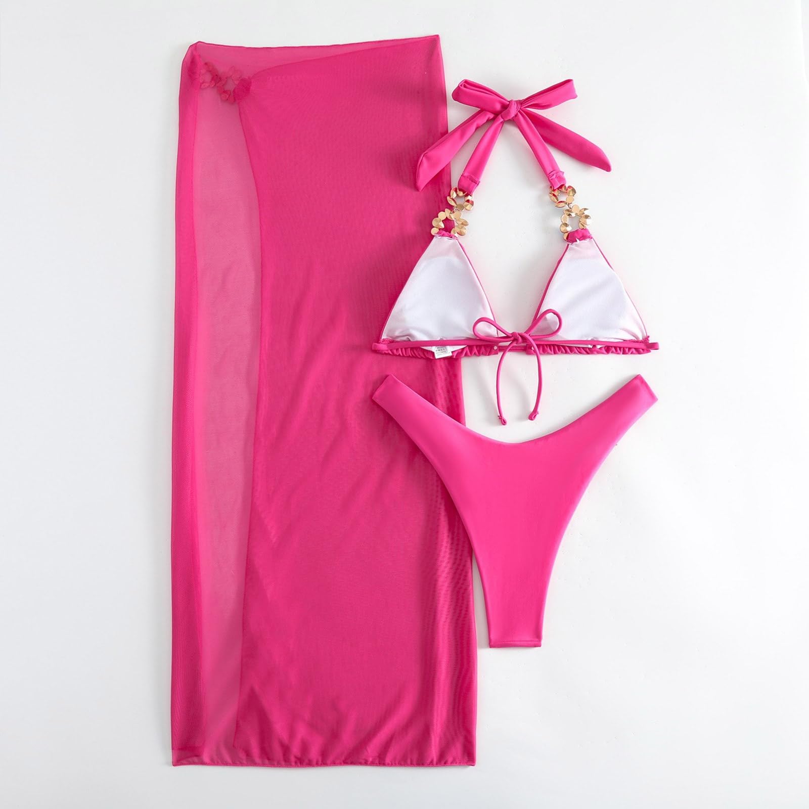 Conjunto de 3 bikinis triangulares para mujer con bikini envolvente de playa, bikini de cuello superior e inferior, trajes de baño de bikini