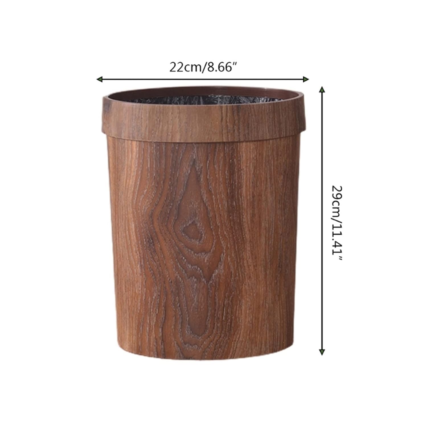 NOLLAM Papelera Bote de basura de grano de madera, contenedor de basura redondo rústico de 10L, papelera de plástico para baño, dormitorio, cocina, hogar y oficina Basurero Cocina