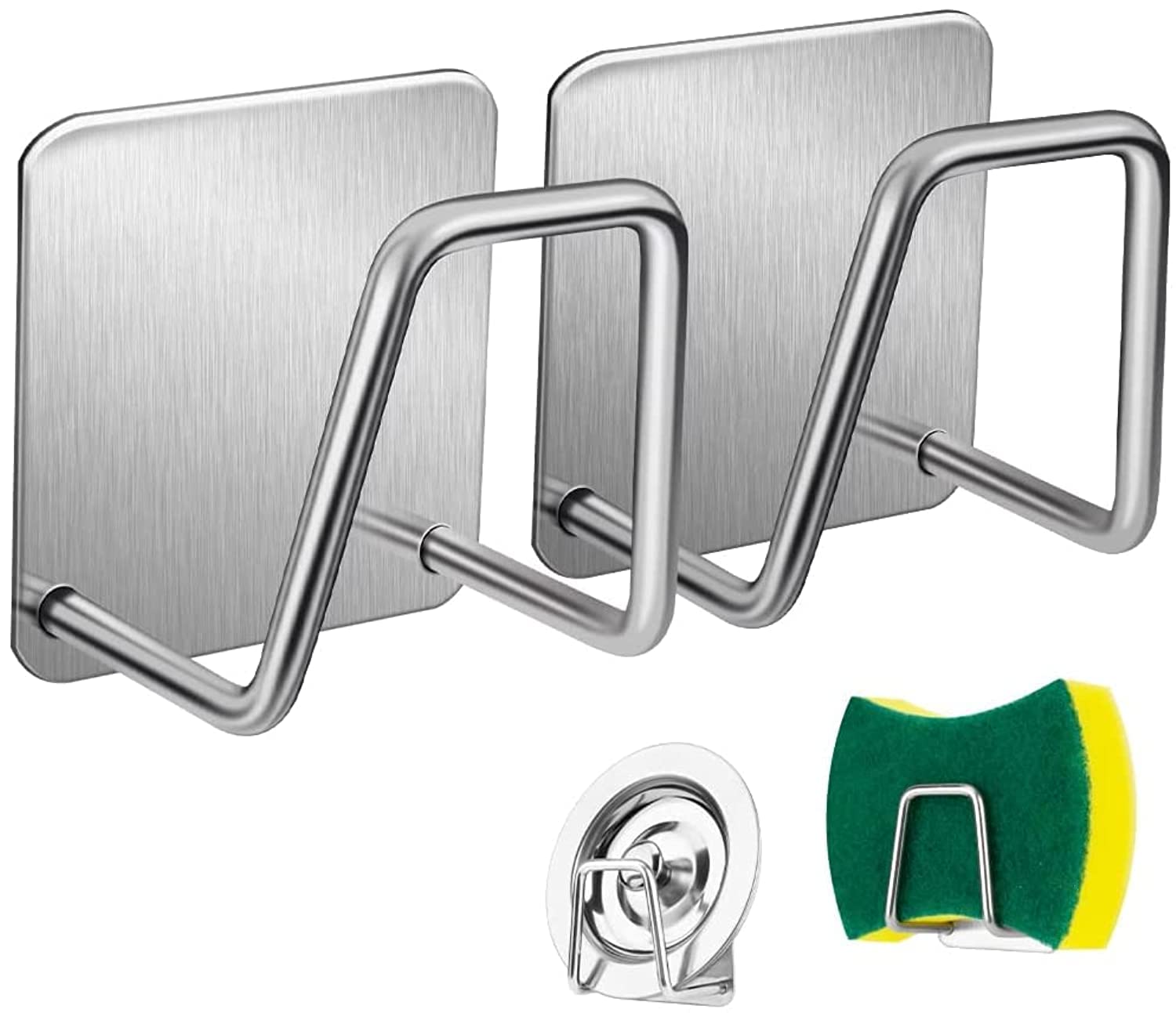 WazirianUAE 2Pcs Sponge Holder for Kitchen Sink, Strong Adhesive Small Sponge Holder And Brush, Premium Rustproof & Waterproof Kitchen Sink Caddy - Minimal Size - SUS304 Stainless Steel