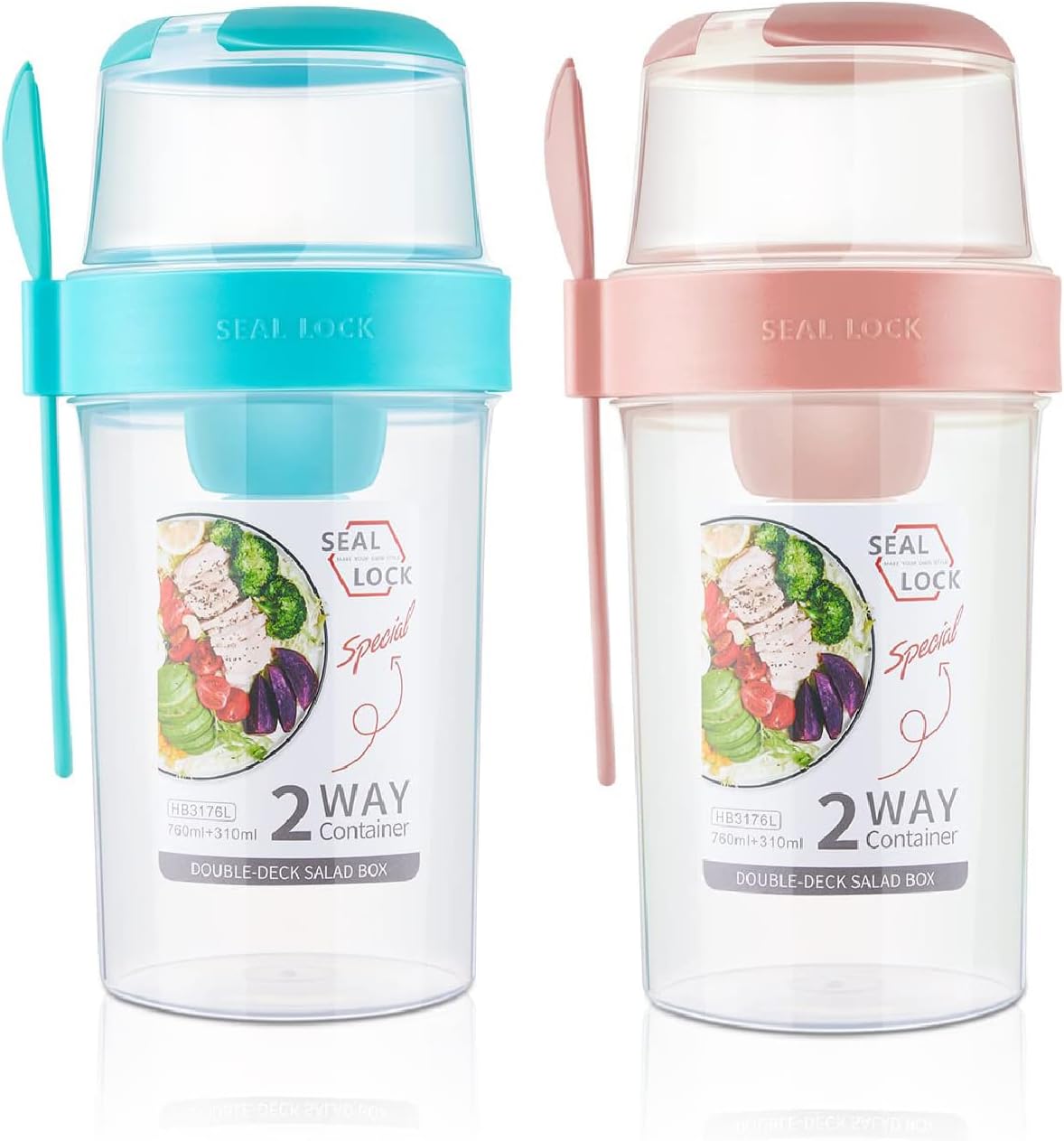 2 Pcs Salad Shaker Cup with Lids and Fork Fresh Salad Shaker Container for Lunch, Portable Breakfast Meal Vegetable and Fruits