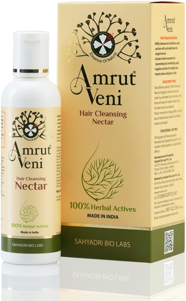 Amrutveni Hair Cleansing Nectar Shampoo – Biotechnologically Engineered with 100% Herbal Actives, Daily Use Formula Without Harsh Surfactants, Protects & Promotes Healthy & Beautiful Hair 100ML