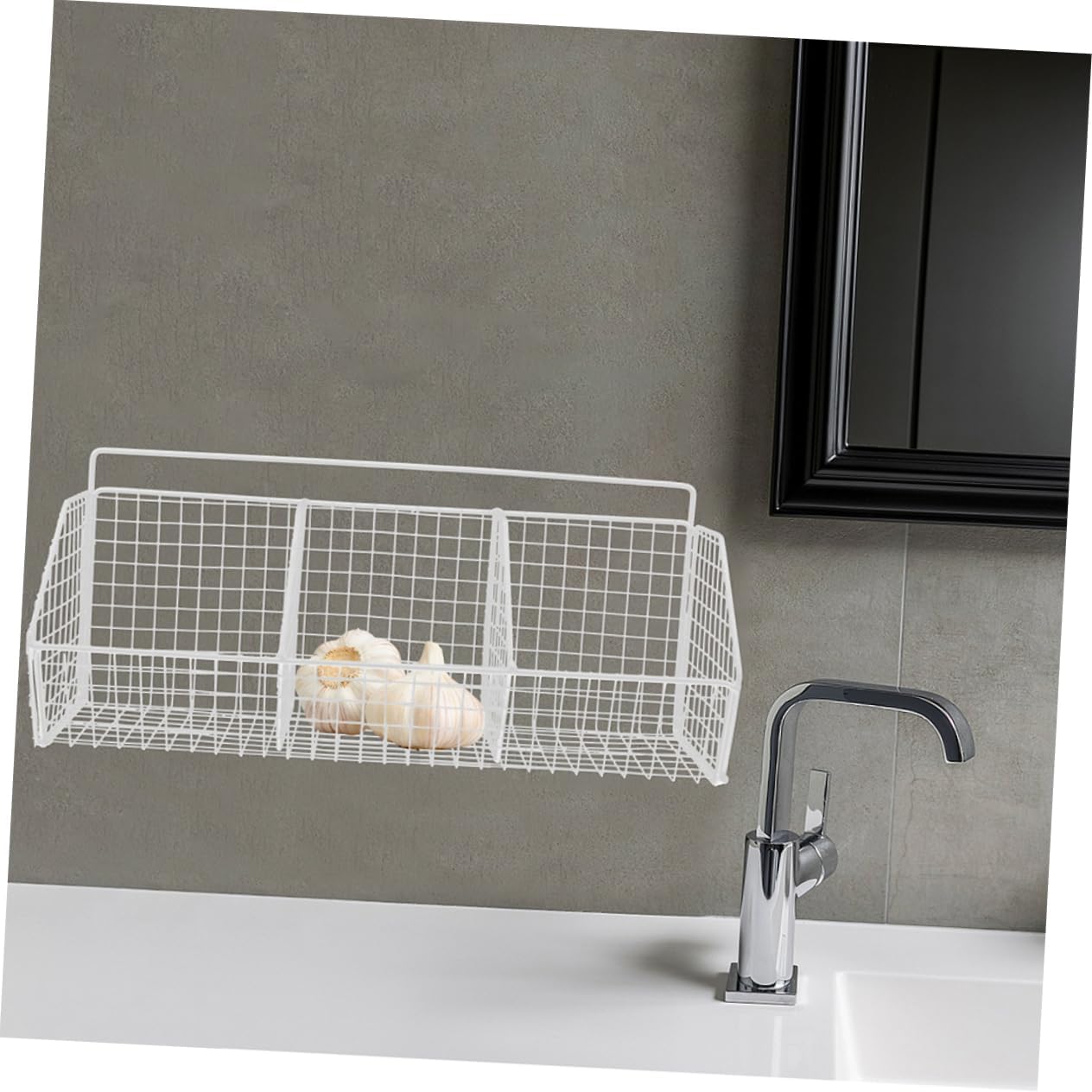 2pcs Hanging Kitchen Storage Basket Wall Mount with Compartment Design Space Saving Organizer for Fruits Vegetables and Condiments White Single Holder for Kitchen Pantry