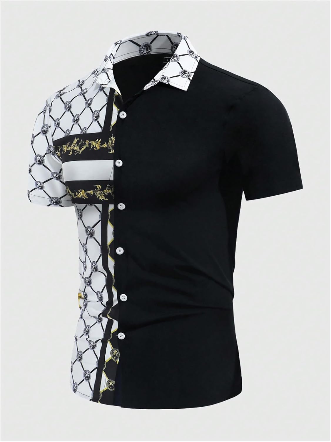 WDIRARA Men's Baroque Printed Dress Shirts Short Sleeve Button Down Business Dress Shirts - Image 3