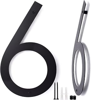 12 Inch House Numbers for Outside, Metal Modern Floating House Numbers, Garden Door Number with Nail Kit, Visibility Signage (Black 6)