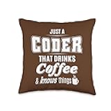 Just A Coder Coding Funny Coffee Drinker Lover Gifts Throw Pillow