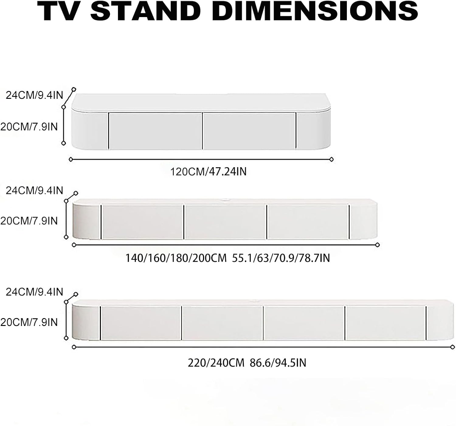 220CM Wall Mounted Floating TV Stand, Modern Media Console with Door, Large Storage TV Cabinet for Living Room, Stylish Floating TV Unit (White)