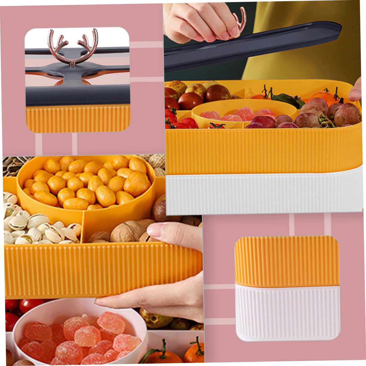PRETYZOOM 1pezzi Contenitore Per Snack Multiplo Con Coperchio Vassoio Scomparti Per Frutta Secca e Dolci Per Feste Compleanni e Occasioni Speciali