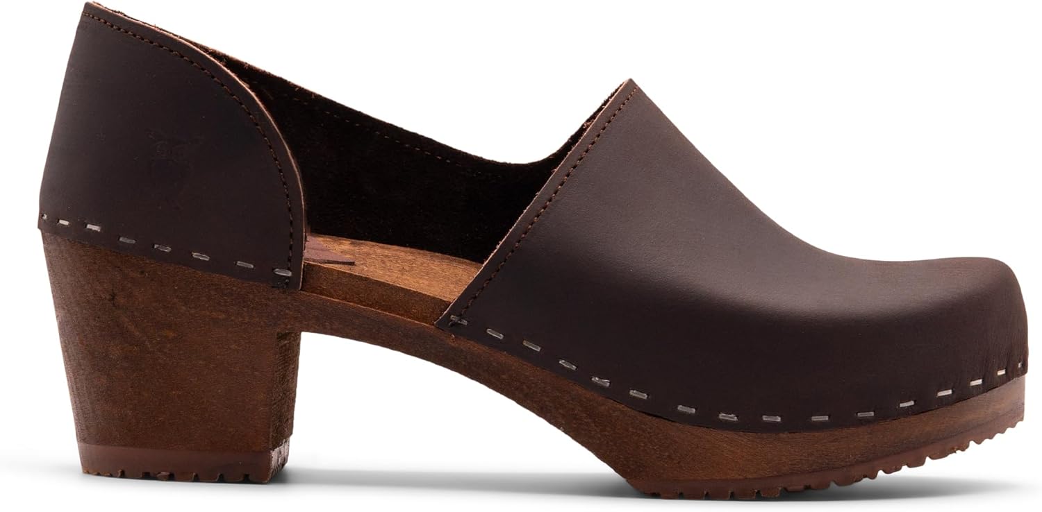 Sandgrens Handmade Swedish High Heel Wood Closed-Back Clogs for Women | Brett