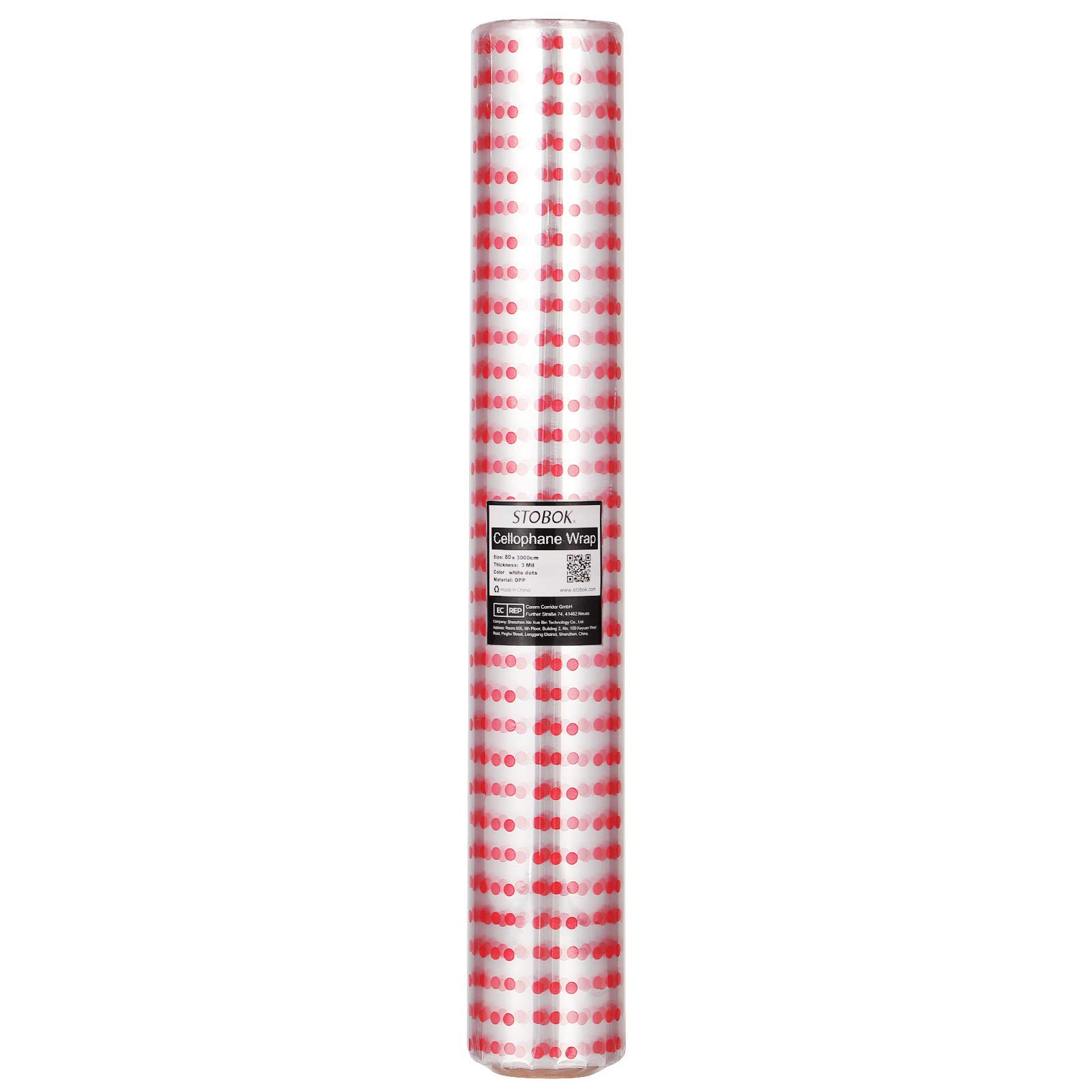 Cellophane Wrap Roll | Unfolded Width 32 Inch X 100 Ft, Red Polk Dot - View #8