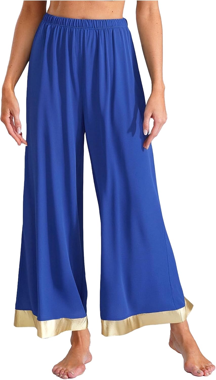Women's Elastic Waist Praise Liturgical Dance Pants Wide Leg Trousers Loose Fit Palazzo Pants