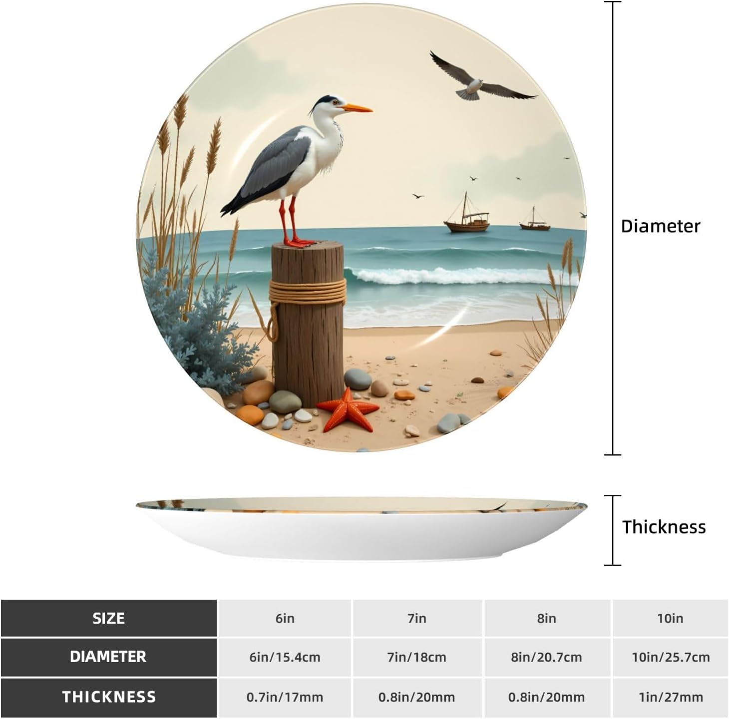 Seagull On Beach Style Ceramic Plate Display Decorative Plate With Stand Wall Hanging Plate For Home Decor 10 Inch