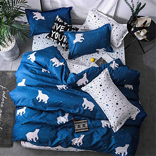 DOTBUY Flamenco Juego de Funda de Edredón, 4 Piezas Funda Nórdica Sábana Microfibra Juego de Cama Cremallera Funda de Almohada Conjunto De Edredón Hoja Plana (Oso Polar Azul Oscuro, 180x220cm)