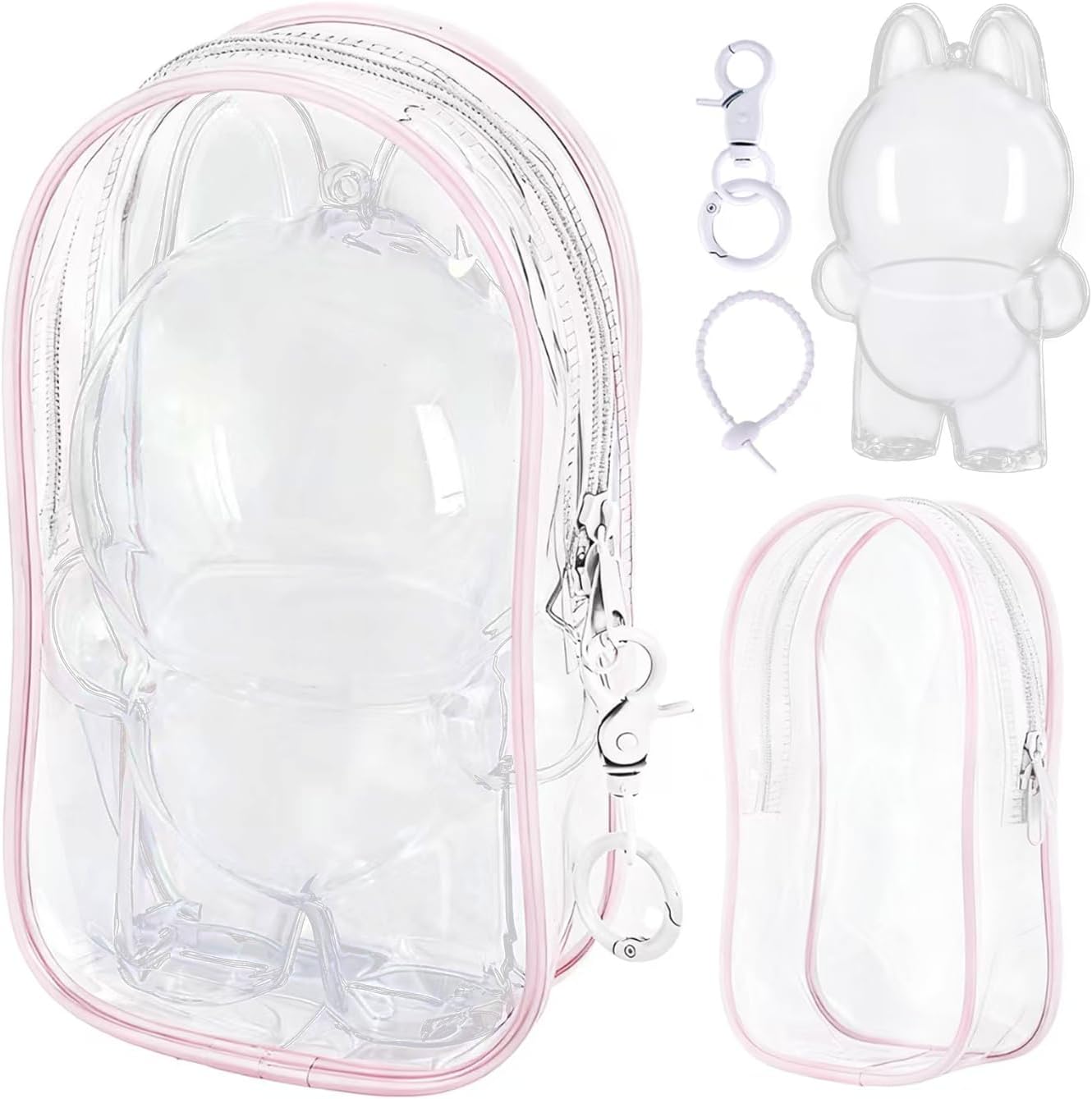 2PCS Protective Case Compatible with Doll，HD Clear Figure Display Blind Bag LABU Case, Storage Bag, Crystal-Clear Hard Display Box with Keychain (No Doll)