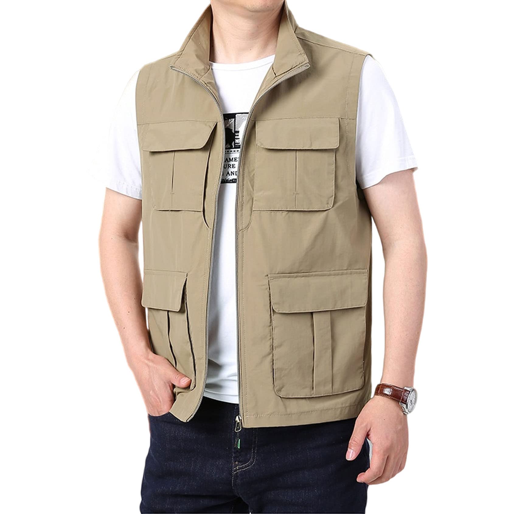 Perbai Men's Outdoor Lightweight Fishing Travel Work Safari Utility Cargo Vest
