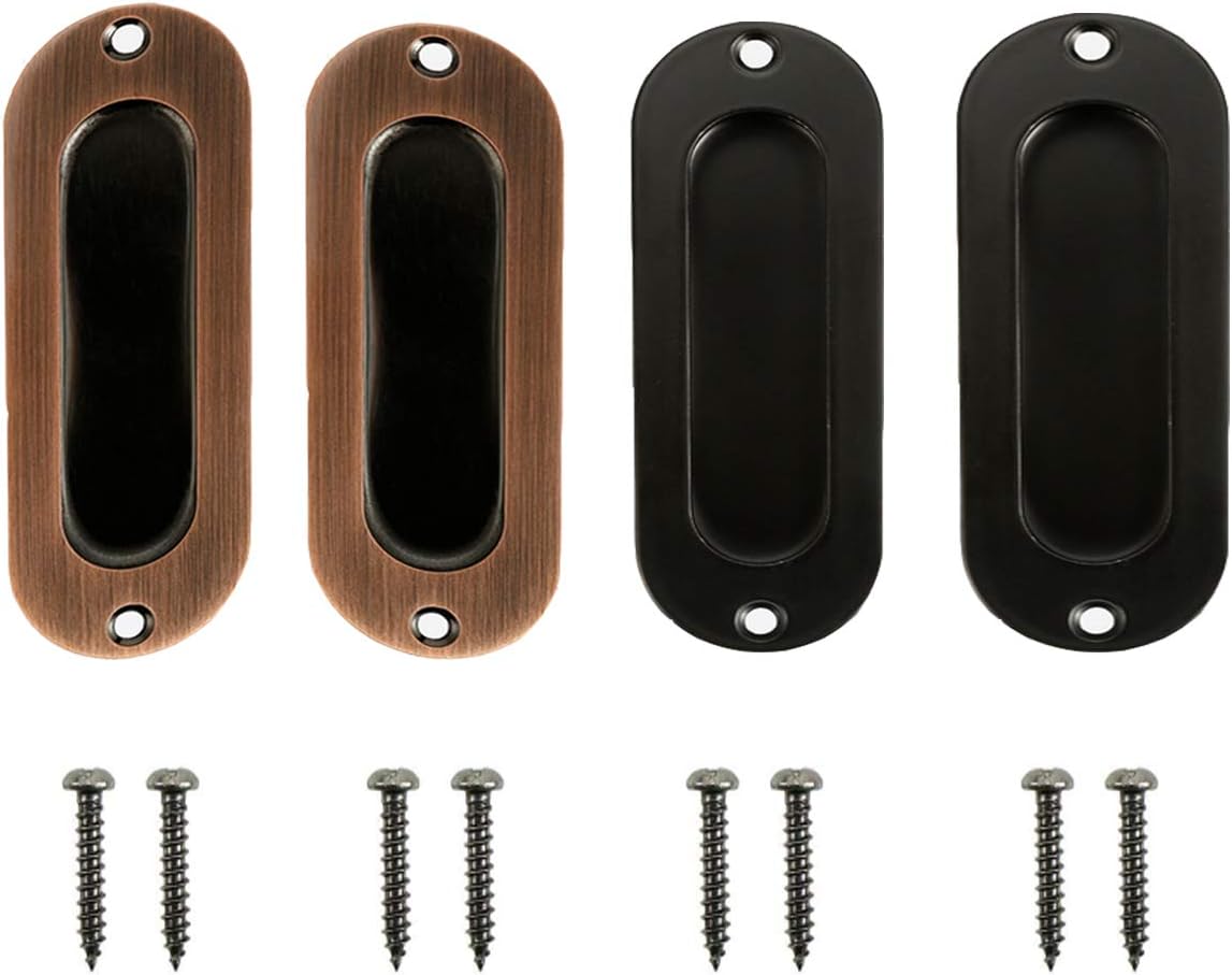 Recessed Sliding Door Handles,Saijer 4 Pcs Flush Oval Pull Handle Stainless Steel with Hidden Concealed Screws Recessed Handle for Door Cabinet(2 Colors)