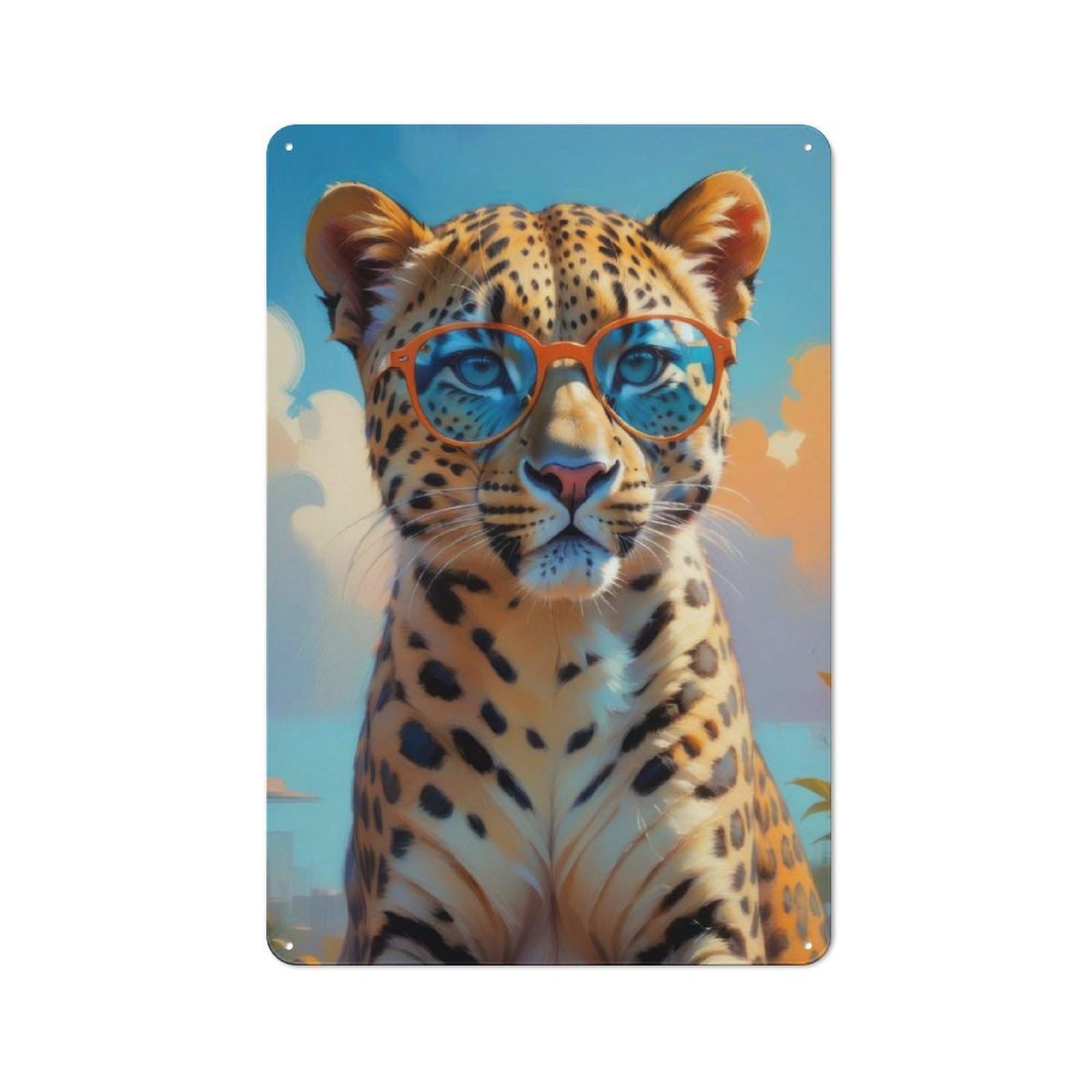 Leopard in Sunglasses Vintage Metal Wall Decor 30x20cm, Garage Metal Sign for Garage, Workshop, Shed Or Utility Room