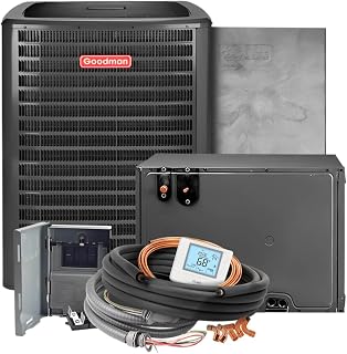 Goodman 14.3+ SEER2 Condenser AC Unit & 17.5" Horizontal Evaporator Cased Coil with 50' Install Kit | 2-Ton 24000 BTU, TXV Device, Single Stage | R32 Compatible