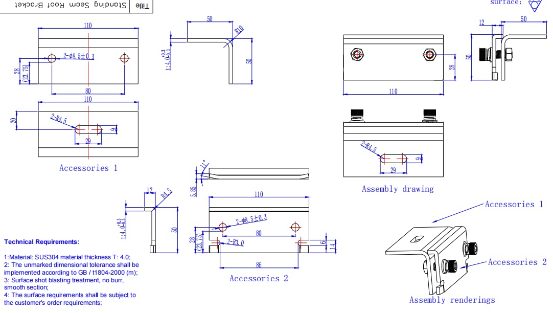 4 Abrazaderas de Techo de Acero Inoxidable para Soporte Placas Solares, Paneles Solares