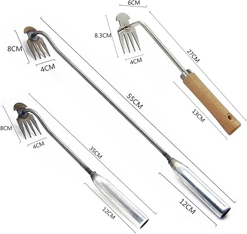 Miniatura 7 de Japelessor Desmalezadora de 4 dientes de doble propósito, nueva herramienta de deshierbe de desarraigo de raíz, extractor de malezas forjado de