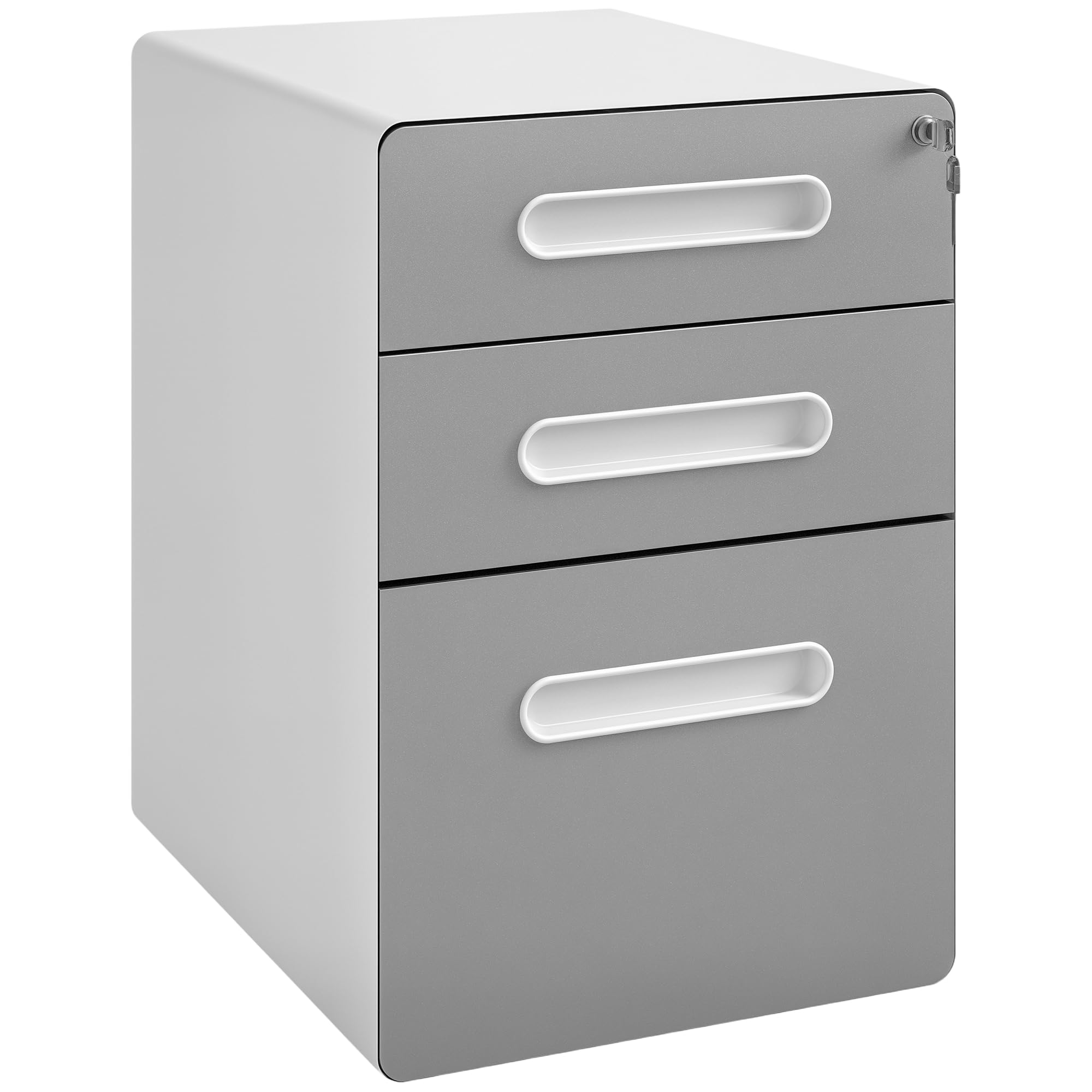 Vinsetto Cassettiera da Ufficio 3 Cassetti con Serratura, Grigio Chiaro | Ruote, Mobile per Ufficio, Portadocumenti Formato A4 Legale e Lettera