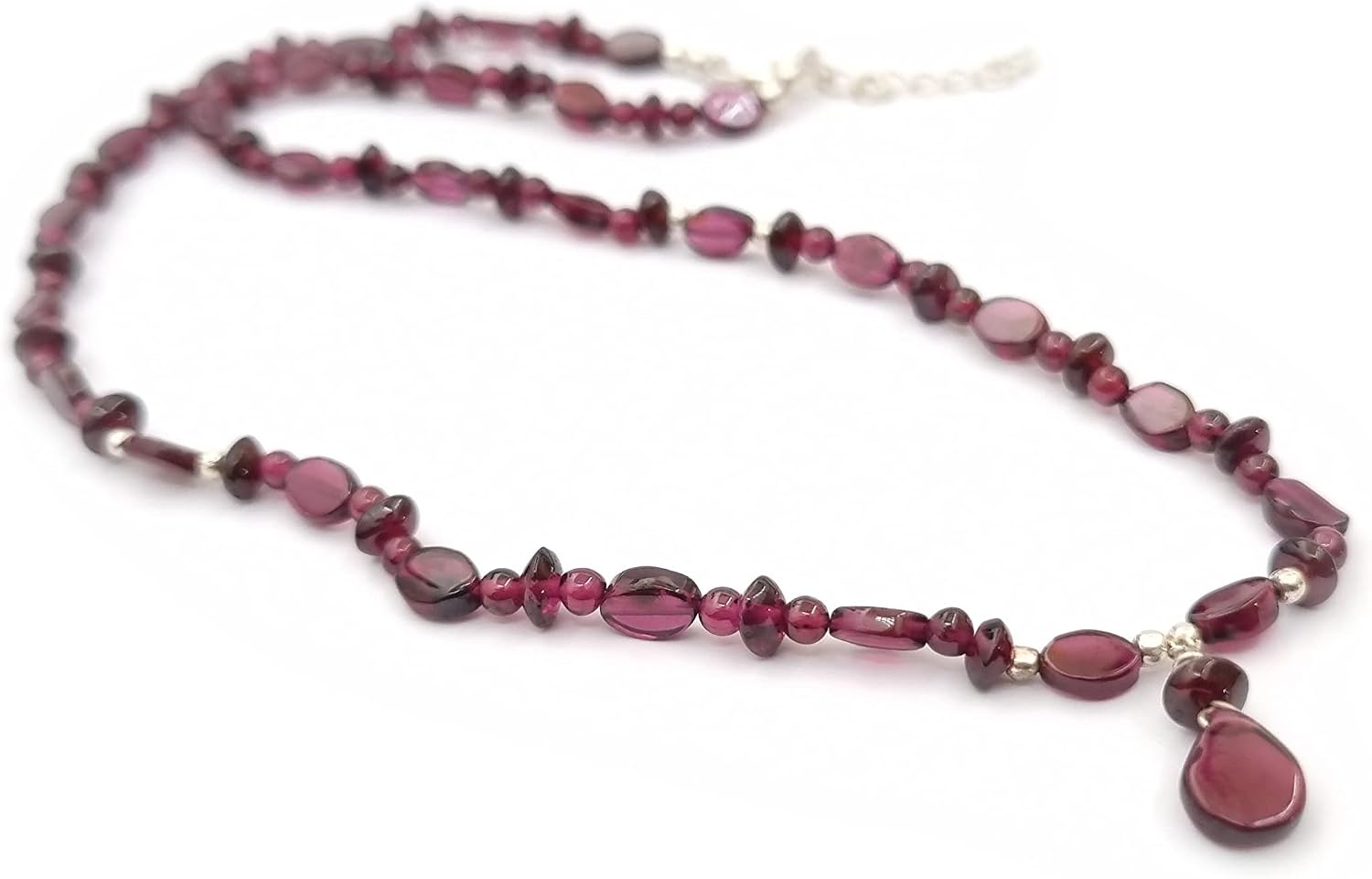 Garnet Gemstone Necklace Sterling Silver Beads Handmade Jewelry for Women Crystal Healing Energy Balance Gift
