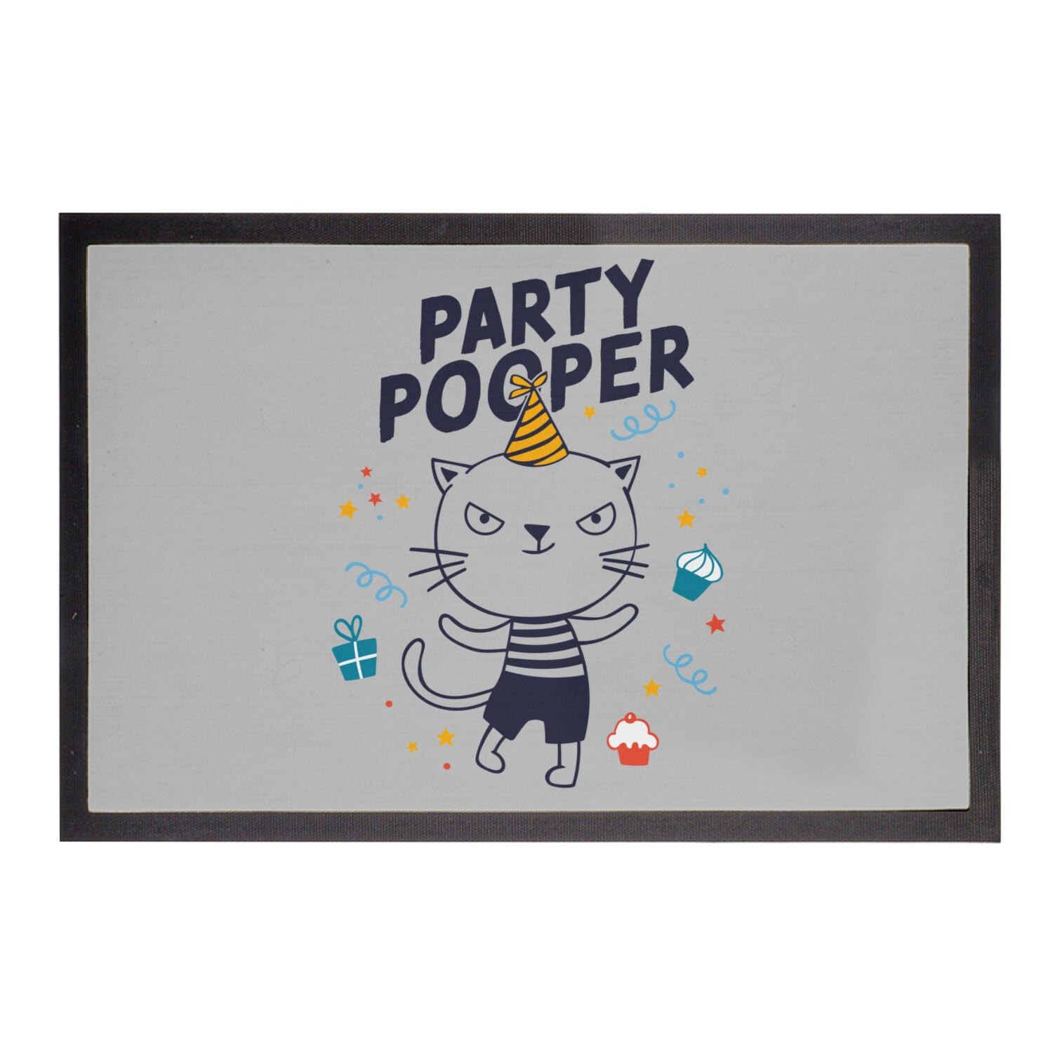 Paillasson gris chat rigolo 60x40cm - Tapis entrée humour illustration