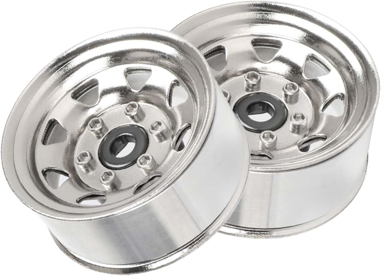 1.55 inch Metal Beadlock Wheel Rim Replacement for 1/10 RC Crawler D90 Pajero TF2 Tamiya CC01 CC02 LC70 LC80 (Silver)