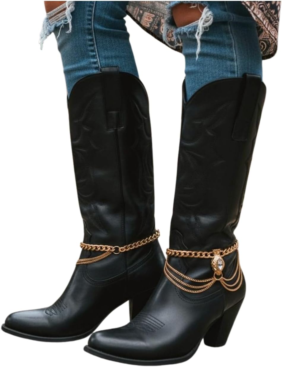 Trendy Fashion Jewelry Women Western 2 Boots Chain Gold Metal Bracelet Anklet Bling Shoe Snake Head Waves Charm SET BC150