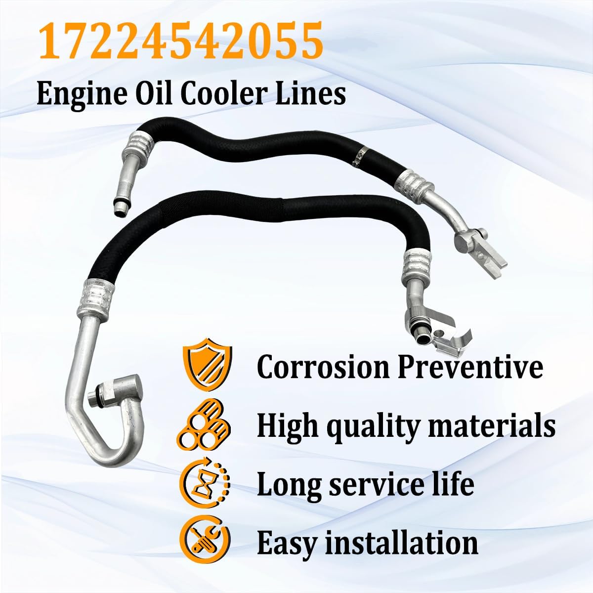 17224542055 17224542056 Oil Cooler Kits Engine Oil Cooler Lines Compatible with BMW E90 E91 E92 E93 335i 2008-2012, Replace 17227567207 17227567208 17227544567