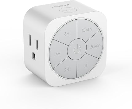 TESSAN 1 Pack Timer Outlet Indoor, Countdown Timers for Electrical Outlets | Up to 6H, For Lights, Iron, Fan, Electric Bike, Auto Shut Off Switch, For Home Kitchen Bedroom, 1875W