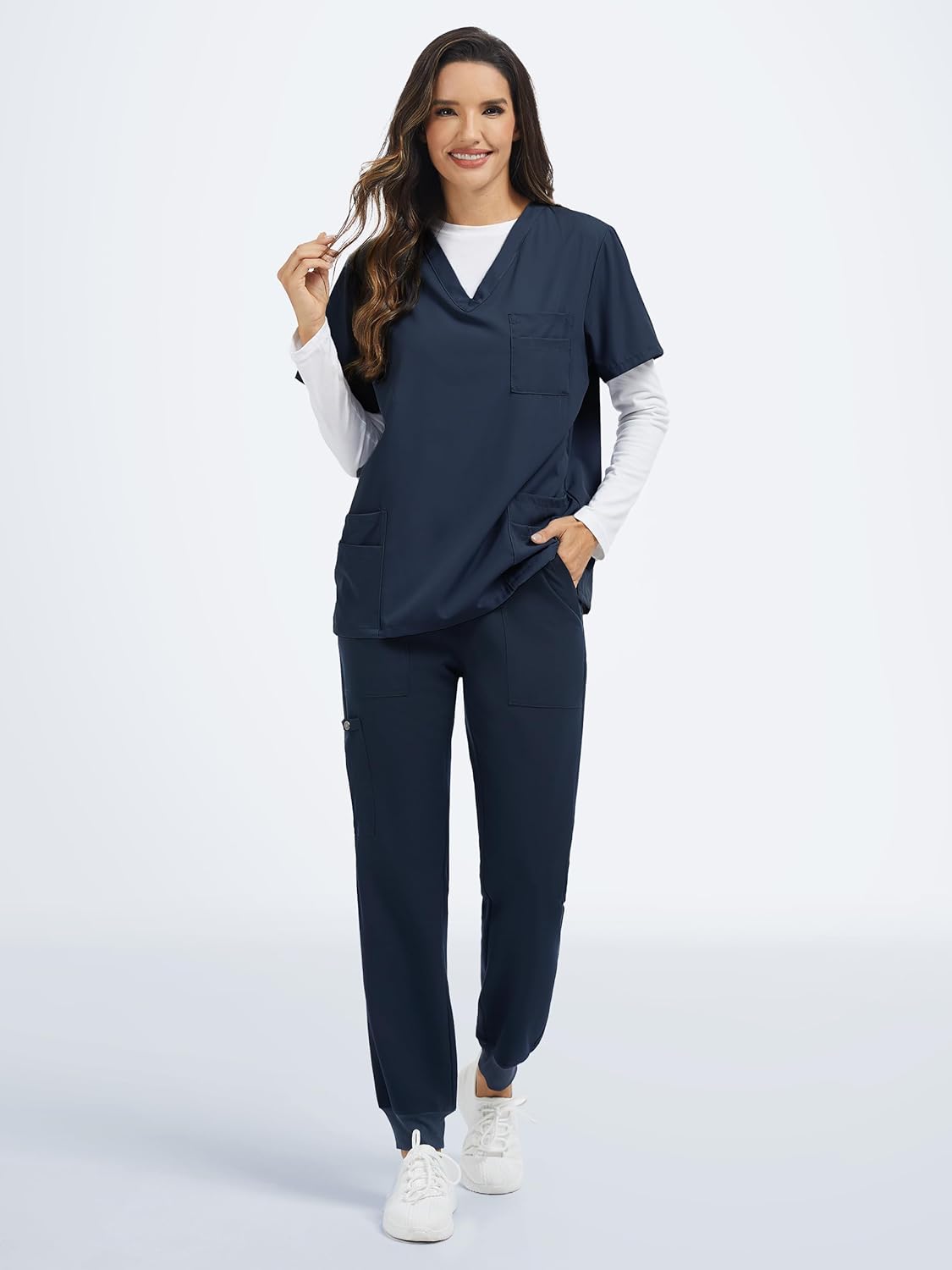 SEVEGO Tall Women's Scrub Pants 32/34/36 Long Inseam Yoga Jogger with 5 Pockets Drawstring Elastic Waistband - Image 9