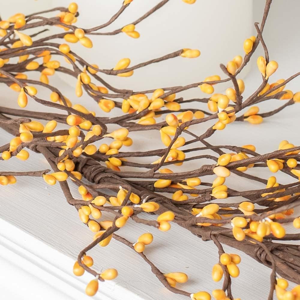 Artificial Yellow Pip Berry Garland by Factory Direct Craft - Year Round Rustic Berries, Farmhouse Home Decor for Primitive Summer Table Decorating, Fireplace Mantel, and Easter Decorations (54" Long)