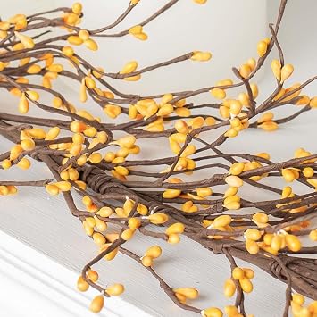 Artificial Yellow Pip Berry Garland by Factory Direct Craft - Year Round Rustic Berries, Farmhouse Home Decor for Primitive Summer Table Decorating, Fireplace Mantel, and Easter Decorations 54" Long