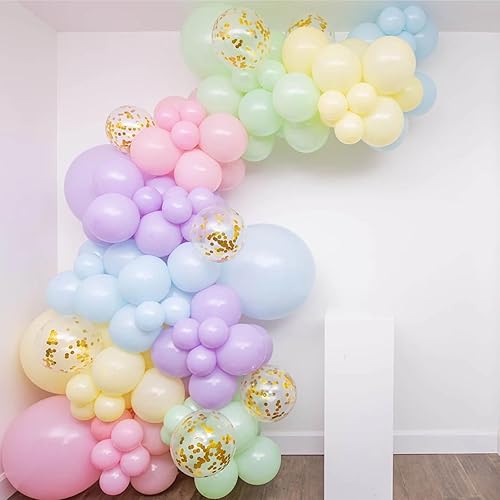 Miniatura 7 de Globos pastel de 12 pulgadas, 35 globos de arcoíris pastel multicolor, juego de globos de confeti de color macarrón y dorado para niñas, Pascua, Oro