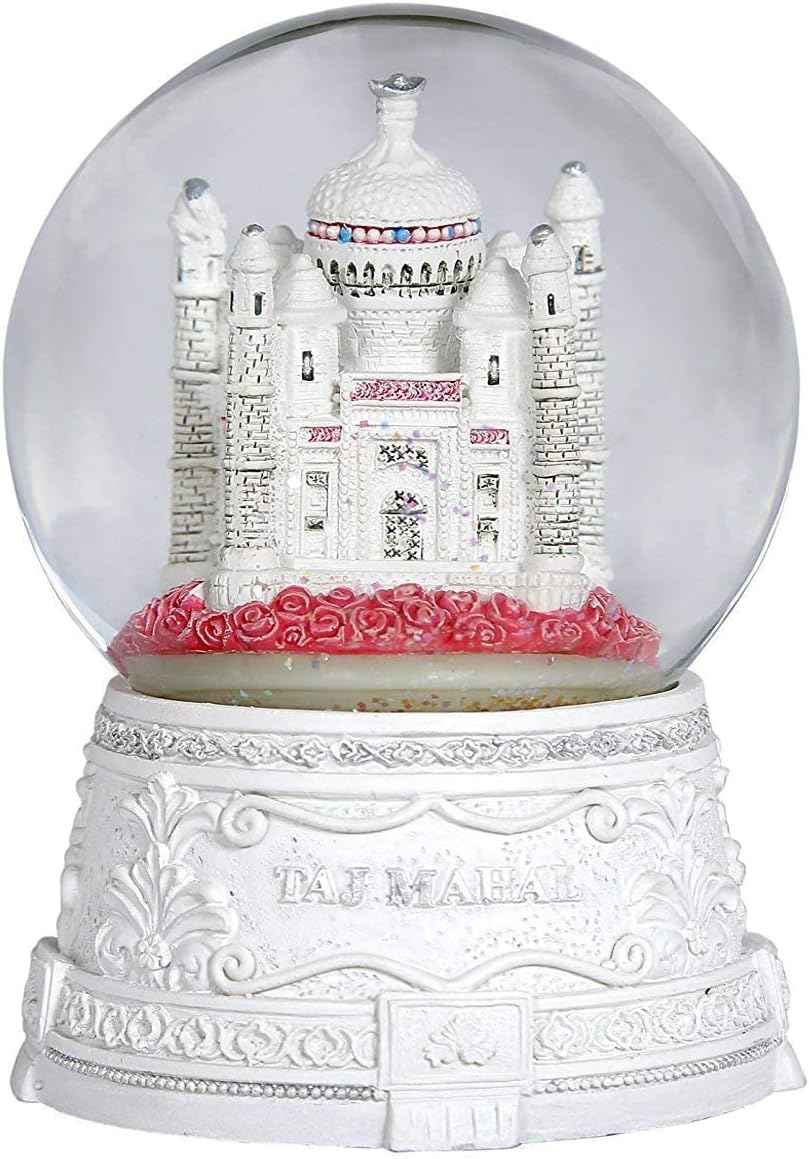 Artistic India White Snow Fall Globe Taj Mahal with Colorful Lights Design