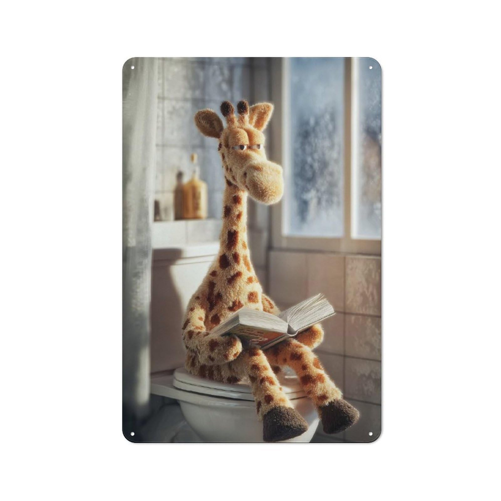 Junmoney Style-20 Industrial Giraffe Reading On A Toilet Retro Metal Sign 30X20cm, Shed Wall Plaque For Garage, Workshop, Shed Or Utility Room