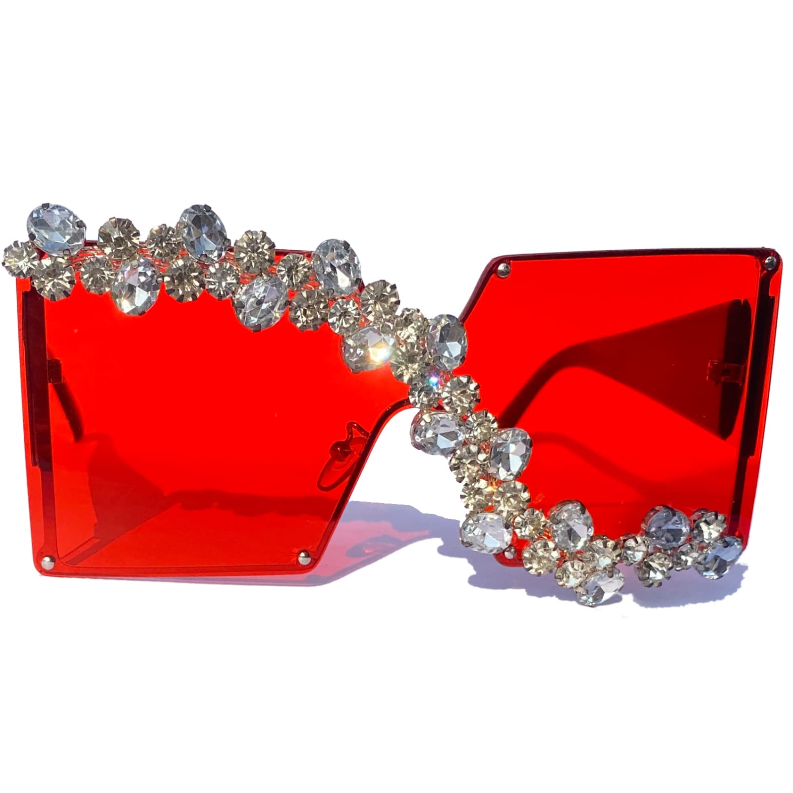 mincl/Oversized Shield Sunglasses Woman 2019 Fashion Luxury Shades UV400 Vintage Flat Top Futuristic Sunglasses (Rhinestone&red)