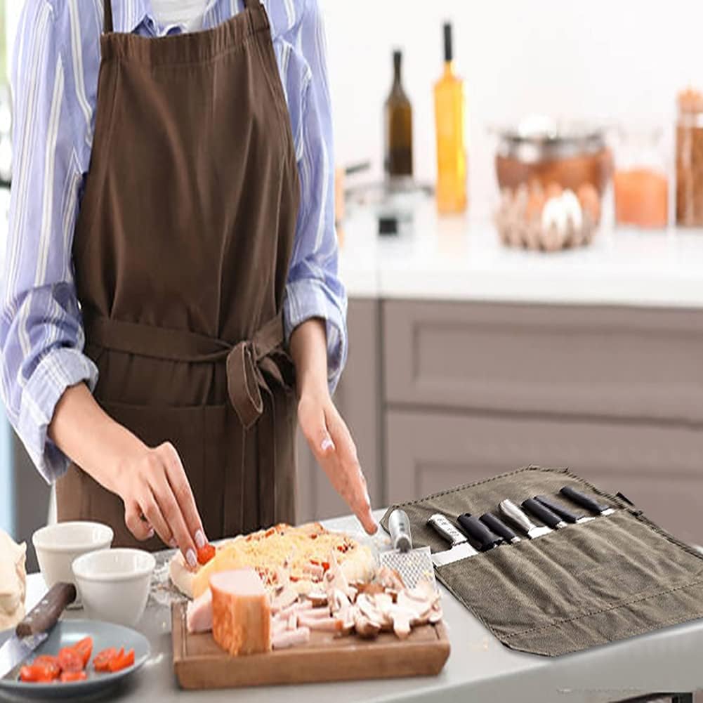 Knife Bag,Knife Roll,Heavy Duty Knife Case,Waxed Canvas Chef Knife Roll Bag,Fold Up Knife Holders,Canvas Cutlery Holder with 6 Slots, Case Cooking Utensils.Knife Carrying Case Roll.Knives Protectors.: Home & Kitchen