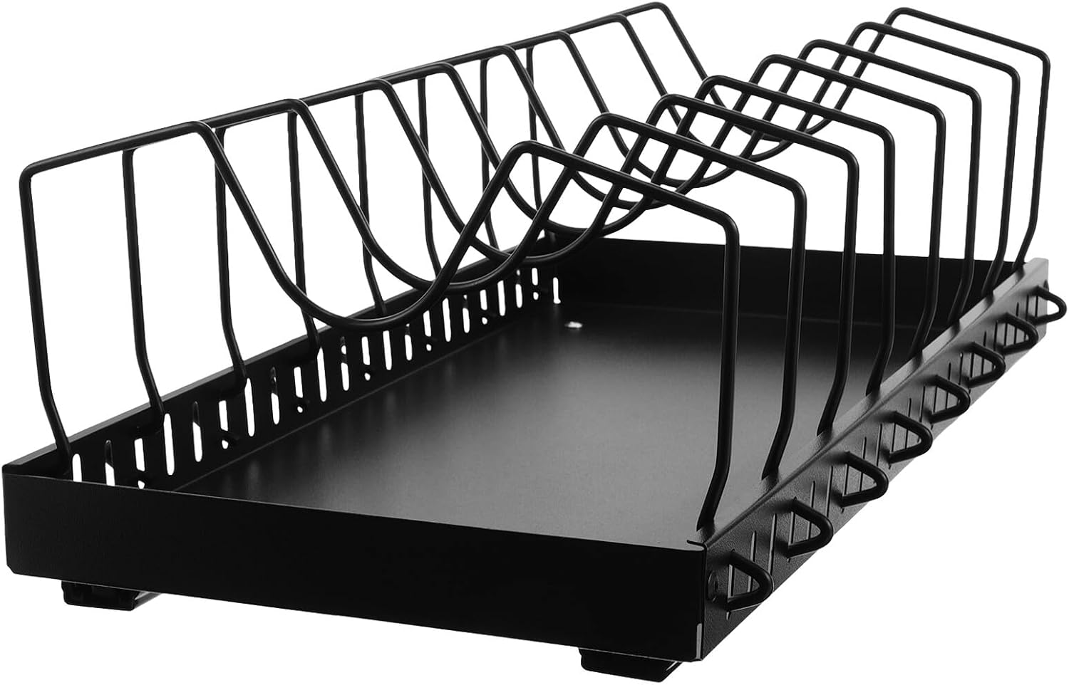 VANZACK Adjustable Pot Lid Rack and Cabinet Cutting Board Holder with 7 Adjustable Compartments, 42cm Pull-out Kitchen Organizer for Bakeware and Cookware Storage in Drawer, Black