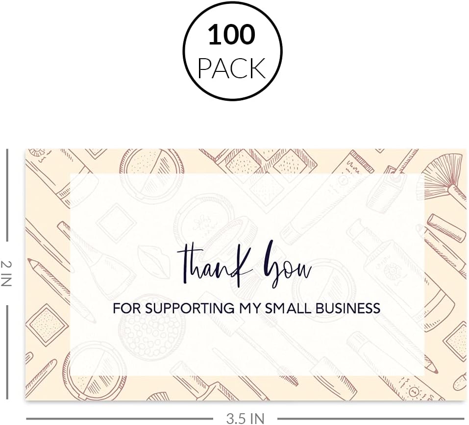 Andaz Press Thank You For Supporting My Small Business Cards, Makeup and Beauty, 100-Pack, 2 x 3.5- Inch Business Card Size for Small Business Owners, Customer Thank You Package Inserts